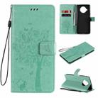 For Xiaomi Mi 10T Lite 5G Tree & Cat Pattern Pressed Printing Horizontal Flip PU Leather Case with Holder & Card Slots & Wallet & Lanyard(Green) - 1
