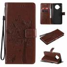 For Xiaomi Mi 10T Lite 5G Tree & Cat Pattern Pressed Printing Horizontal Flip PU Leather Case with Holder & Card Slots & Wallet & Lanyard(Coffee) - 1