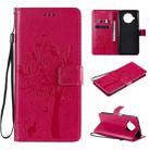 For Xiaomi Mi 10T Lite 5G Tree & Cat Pattern Pressed Printing Horizontal Flip PU Leather Case with Holder & Card Slots & Wallet & Lanyard(Rose Red) - 1