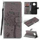For Xiaomi Mi 10T Lite 5G Tree & Cat Pattern Pressed Printing Horizontal Flip PU Leather Case with Holder & Card Slots & Wallet & Lanyard(Grey) - 1