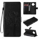 For Xiaomi Mi 10T Lite 5G Tree & Cat Pattern Pressed Printing Horizontal Flip PU Leather Case with Holder & Card Slots & Wallet & Lanyard(Black) - 1