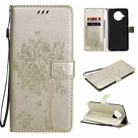 For Xiaomi Mi 10T Lite 5G Tree & Cat Pattern Pressed Printing Horizontal Flip PU Leather Case with Holder & Card Slots & Wallet & Lanyard(Gold) - 1