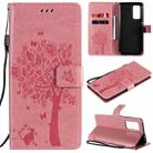 For Xiaomi Mi 10T / 10T Pro Tree & Cat Pattern Pressed Printing Horizontal Flip PU Leather Case with Holder & Card Slots & Wallet & Lanyard(Pink) - 1