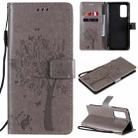 For Xiaomi Mi 10T / 10T Pro Tree & Cat Pattern Pressed Printing Horizontal Flip PU Leather Case with Holder & Card Slots & Wallet & Lanyard(Grey) - 1