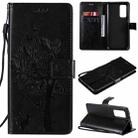 For Xiaomi Mi 10T / 10T Pro Tree & Cat Pattern Pressed Printing Horizontal Flip PU Leather Case with Holder & Card Slots & Wallet & Lanyard(Black) - 1