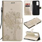 For Xiaomi Mi 10T / 10T Pro Tree & Cat Pattern Pressed Printing Horizontal Flip PU Leather Case with Holder & Card Slots & Wallet & Lanyard(Gold) - 1