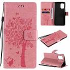 For OnePlus 8T Tree & Cat Pattern Pressed Printing Horizontal Flip PU Leather Case with Holder & Card Slots & Wallet & Lanyard(Pink) - 1