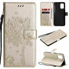 For OnePlus 8T Tree & Cat Pattern Pressed Printing Horizontal Flip PU Leather Case with Holder & Card Slots & Wallet & Lanyard(Gold) - 1