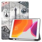 For iPad 10.2 2021 / 2020 / 2019 TPU Colored Drawing Horizontal Flip Leather Case with Three-folding Holder & Sleep / Wake-up Function(Eiffel Tower) - 1