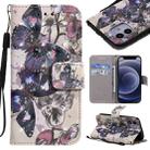 For iPhone 12 mini 3D Painting Horizontal Flip Leather Case with Holder & Card Slot & Lanyard (Black Butterflies) - 1