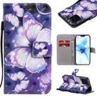 For iPhone 12 / 12 Pro 3D Painting Horizontal Flip Leather Case with Holder & Card Slot & Lanyard(Purple Butterflies) - 1