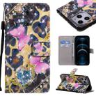 For iPhone 12 Pro Max 3D Painting Horizontal Flip Leather Case with Holder & Card Slot & Lanyard(Pink Butterflies) - 1