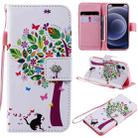 For iPhone 12 mini Painting Horizontal Flip Leather Case with Holder & Card Slot & Lanyard (Cat and Tree) - 1