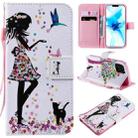 For iPhone 12 / 12 Pro Painting Horizontal Flip Leather Case with Holder & Card Slot & Lanyard(Woman and Cat) - 1