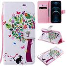 For iPhone 12 Pro Max Painting Horizontal Flip Leather Case with Holder & Card Slot & Lanyard(Cat and Tree) - 1