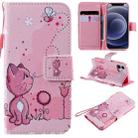 For iPhone 12 mini Painting Horizontal Flip Leather Case with Holder & Card Slot & Lanyard (Cat and Bee) - 1