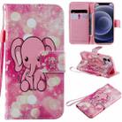 For iPhone 12 mini Painting Horizontal Flip Leather Case with Holder & Card Slot & Lanyard (Pink Elephant) - 1