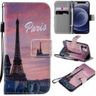 For iPhone 12 mini Painting Horizontal Flip Leather Case with Holder & Card Slot & Lanyard (Eiffel Tower) - 1