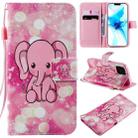 For iPhone 12 / 12 Pro Painting Horizontal Flip Leather Case with Holder & Card Slot & Lanyard(Pink Elephant) - 1
