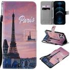 For iPhone 12 Pro Max Painting Horizontal Flip Leather Case with Holder & Card Slot & Lanyard(Eiffel Tower) - 1