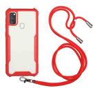 For Samsung Galaxy A21s Acrylic + Color TPU Shockproof Case with Neck Lanyard(Red) - 1