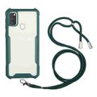 For Samsung Galaxy A21s Acrylic + Color TPU Shockproof Case with Neck Lanyard(Dark Green) - 1