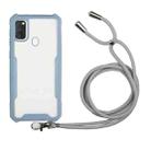 For Samsung Galaxy A21s Acrylic + Color TPU Shockproof Case with Neck Lanyard(Milk Grey) - 1