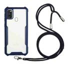For Samsung Galaxy A21s Acrylic + Color TPU Shockproof Case with Neck Lanyard(Dark Blue) - 1