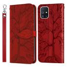 For Samsung Galaxy M40s Life of Tree Embossing Pattern Horizontal Flip Leather Case with Holder & Card Slot & Wallet & Photo Frame & Lanyard(Red) - 1