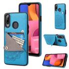 For Samsung Galaxy A20s Embossed Pattern PU + TPU Protective Case with Holder & Wallet & Card Slots(Blue) - 1