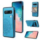 For Samsung Galaxy S10+ Embossed Pattern PU + TPU Protective Case with Holder & Wallet & Card Slots(Blue) - 1
