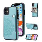 For iPhone 11 Embossed Pattern PU + TPU Protective Case with Holder & Wallet & Card Slots (Green) - 1