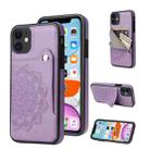 For iPhone 11 Embossed Pattern PU + TPU Protective Case with Holder & Wallet & Card Slots (Purple) - 1