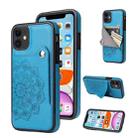 For iPhone 11 Embossed Pattern PU + TPU Protective Case with Holder & Wallet & Card Slots (Blue) - 1