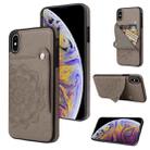 For iPhone X / XS Embossed Pattern PU + TPU Protective Case with Holder & Wallet & Card Slots(Grey) - 1