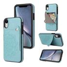 For iPhone XR Embossed Pattern PU + TPU Protective Case with Holder & Wallet & Card Slots(Green) - 1