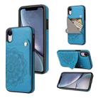 For iPhone XR Embossed Pattern PU + TPU Protective Case with Holder & Wallet & Card Slots(Blue) - 1