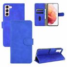 For Samsung Galaxy S21 5G Solid Color Skin Feel Magnetic Buckle Horizontal Flip Calf Texture PU Leather Case with Holder & Card Slots & Wallet(Blue) - 1