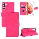 For Samsung Galaxy S21 5G Solid Color Skin Feel Magnetic Buckle Horizontal Flip Calf Texture PU Leather Case with Holder & Card Slots & Wallet(Rose Red) - 1