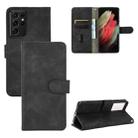 For Samsung Galaxy S21 Ultra 5G Solid Color Skin Feel Magnetic Buckle Horizontal Flip Calf Texture PU Leather Case with Holder & Card Slots & Wallet(Black) - 1