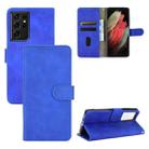 For Samsung Galaxy S21 Ultra 5G Solid Color Skin Feel Magnetic Buckle Horizontal Flip Calf Texture PU Leather Case with Holder & Card Slots & Wallet(Blue) - 1