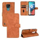 For Motorola Moto E7 Solid Color Skin Feel Magnetic Buckle Horizontal Flip Calf Texture PU Leather Case with Holder & Card Slots & Wallet(Brown) - 1