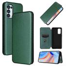 For OPPO Reno5 Pro 5G Carbon Fiber Texture Horizontal Flip TPU + PC + PU Leather Case with Card Slot(Green) - 1