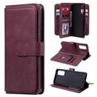 For Samsung Galaxy S20 FE 5G Multifunctional Magnetic Copper Buckle Horizontal Flip Solid Color Leather Case with 10 Card Slots & Wallet & Holder & Photo Frame(Wine Red) - 1