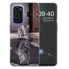 For OnePlus 9 Colored Drawing Pattern Highly Transparent TPU Protective Case(Reflection Cat Tiger) - 1