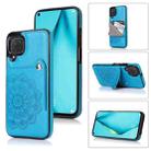 For Huawei P40 Lite Embossed Pattern PU + TPU Protective Case with Holder & Wallet & Card Slots(Blue) - 1