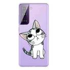 For Samsung Galaxy S21 5G Colored Drawing Pattern Highly Transparent TPU Protective Case(Tilted Head Cat) - 1