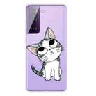 For Samsung Galaxy S21+ 5G Colored Drawing Pattern Highly Transparent TPU Protective Case(Tilted Head Cat) - 1
