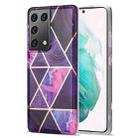 For Samsung Galaxy S21 Ultra 5G Electroplating Stitching Marbled IMD Stripe Straight Edge Rubik Cube Phone Protective Case(Dark Purple) - 1