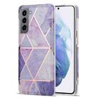 For Samsung Galaxy S21+ 5G Electroplating Stitching Marbled IMD Stripe Straight Edge Rubik Cube Phone Protective Case(Light Purple) - 1